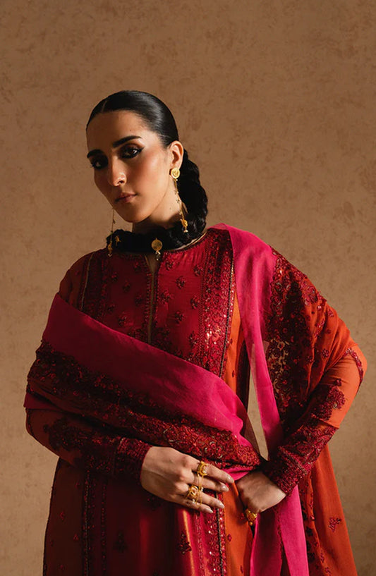 Imane by Freesia Luxury Festive Embroidered Chiffon Unstitched 3 Piece Suit - FSU5608 - FS25IMN - Red - Formal Collection