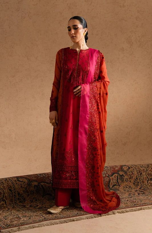 Imane by Freesia Luxury Festive Embroidered Chiffon Unstitched 3 Piece Suit - FSU5608 - FS25IMN - Red - Formal Collection