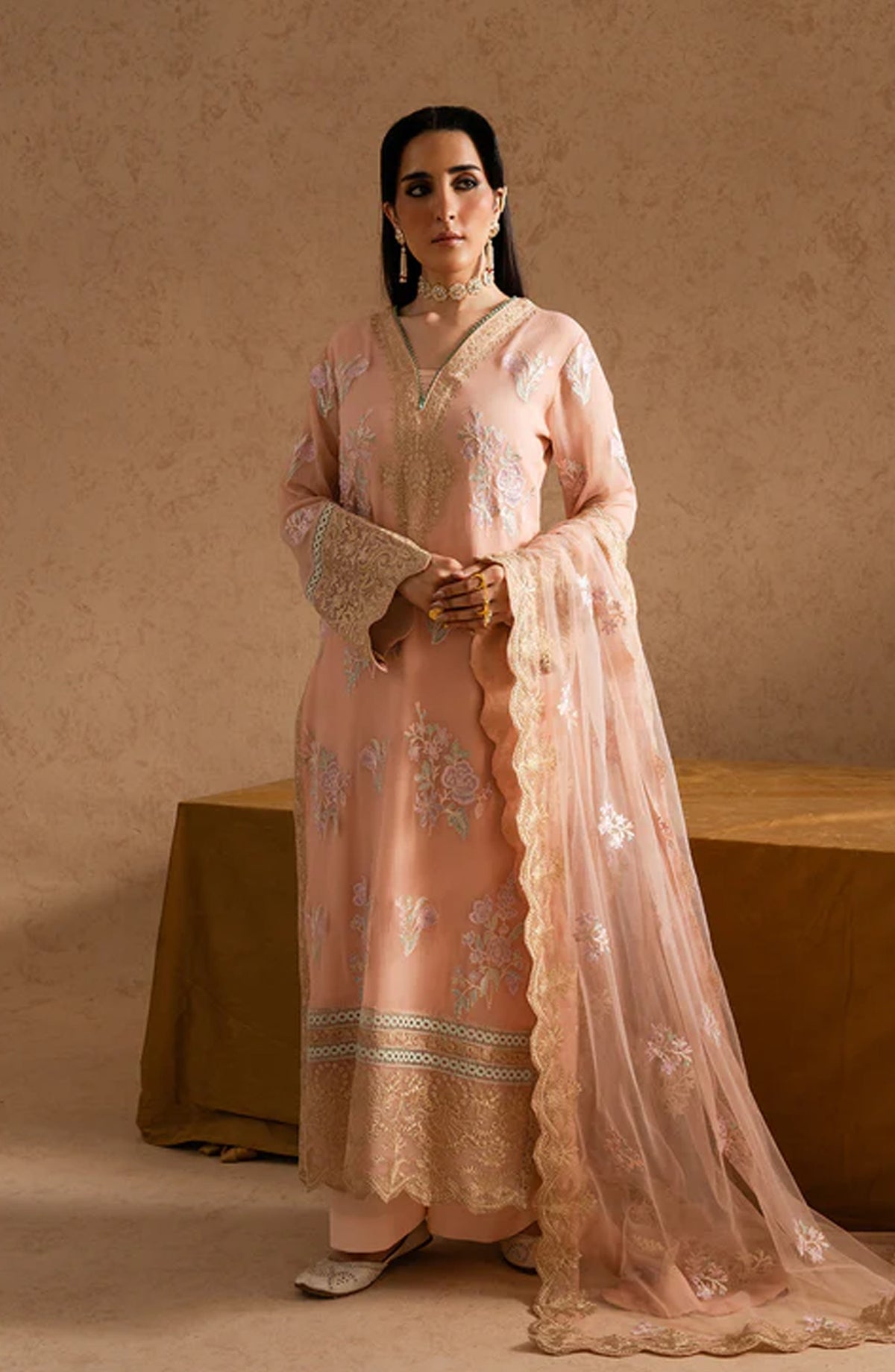 Imane by Freesia Luxury Festive Embroidered Chiffon Unstitched 3 Piece Suit - FSU5609 - FS25IMN - Pink - Formal Collection