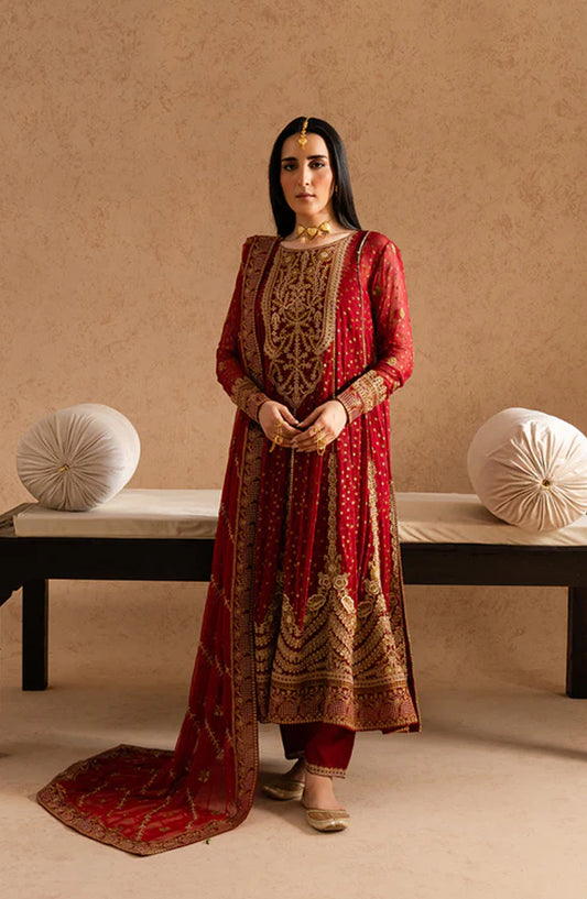 Imane by Freesia Luxury Festive Embroidered Chiffon Unstitched 3 Piece Suit - FSU5607 - FS25IMN - Red - Formal Collection