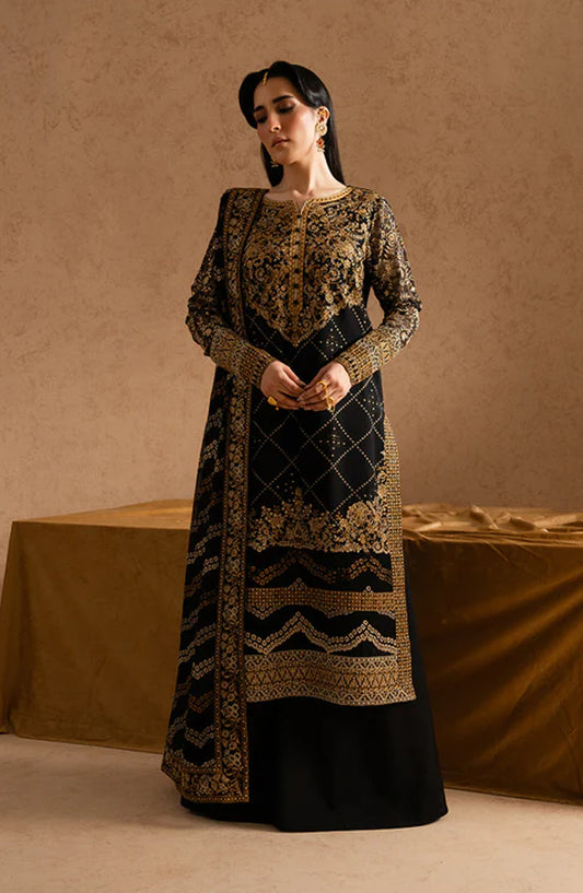 Imane by Freesia Luxury Festive Embroidered Chiffon Unstitched 3 Piece Suit - FSU5605 - FS25IMN - Black - Formal Collection
