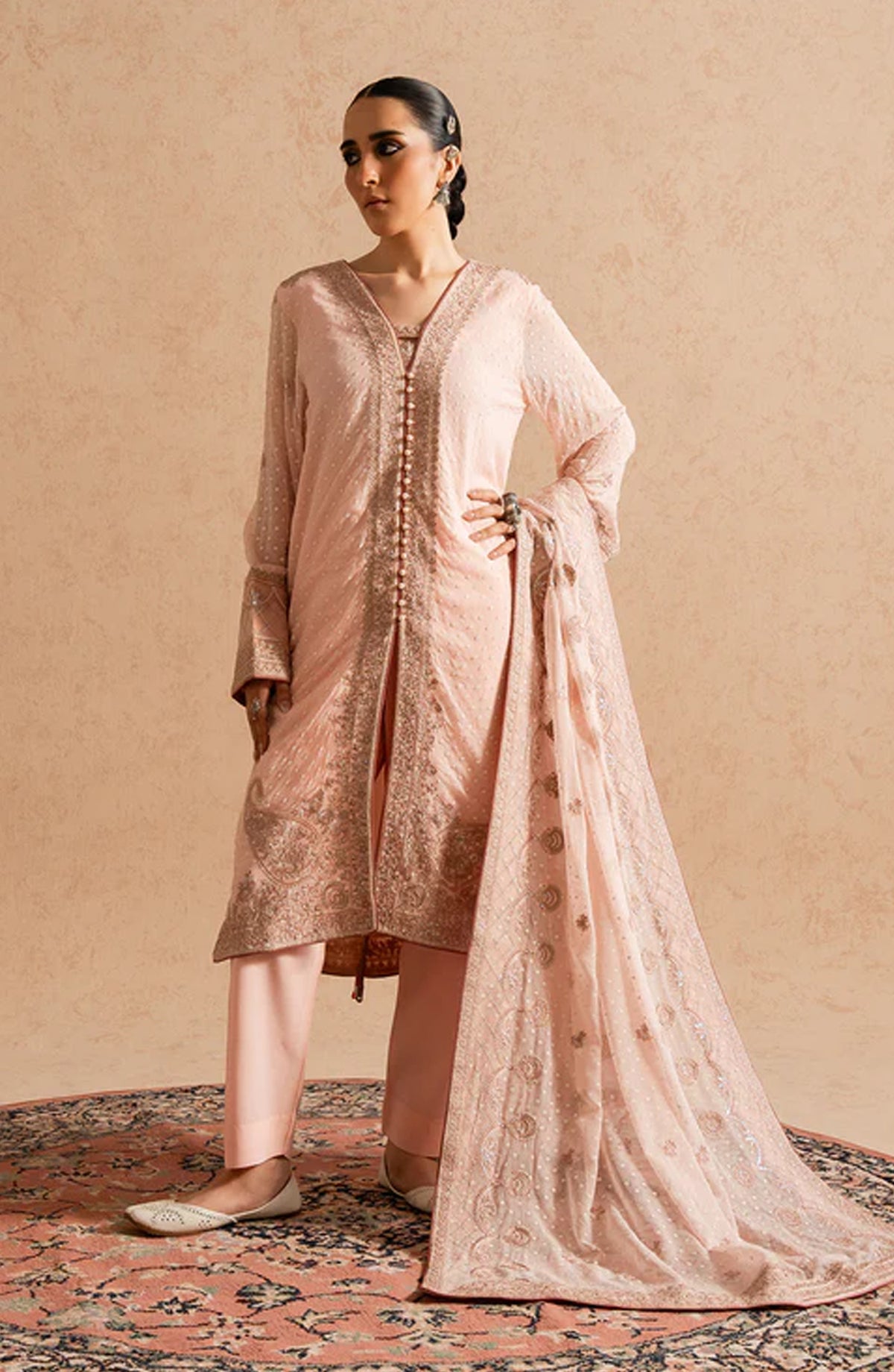 Imane by Freesia Luxury Festive Embroidered Chiffon Unstitched 3 Piece Suit - FSU5604 - FS25IMN - Pink - Formal Collection
