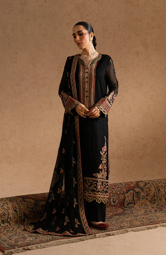 Imane by Freesia Luxury Festive Embroidered Chiffon Unstitched 3 Piece Suit - FSU5603 - FS25IMN - Black - Formal Collection