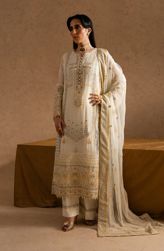 Imane by Freesia Luxury Festive Embroidered Chiffon Unstitched 3 Piece Suit - FSU5601 - FS25IMN - White - Formal Collection