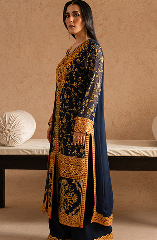 Imane by Freesia Luxury Festive Embroidered Chiffon Unstitched 3 Piece Suit - FSU5600 - FS25IMN - Blue - Formal Collection