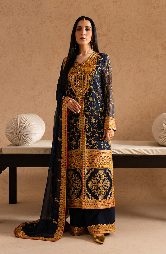 Imane by Freesia Luxury Festive Embroidered Chiffon Unstitched 3 Piece Suit - FSU5600 - FS25IMN - Blue - Formal Collection