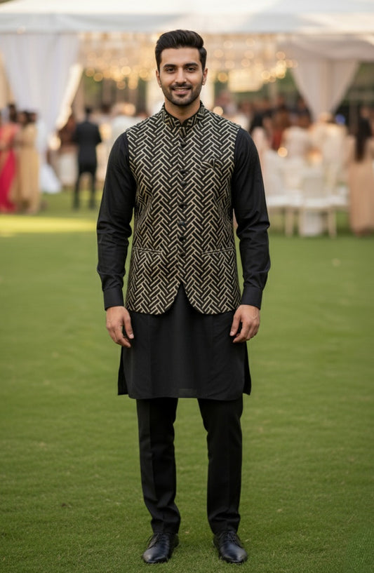 TGM The Royal Edit Suiting Stitched Three Piece with matching Suit - Imperial Glow (3pc) - TGM26ROY - Golden - Men Festive Collection