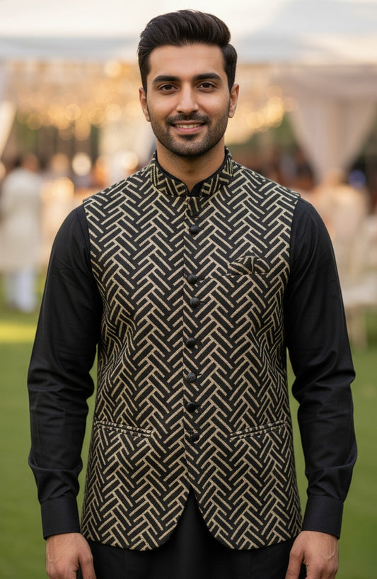 TGM The Royal Edit Suiting Stitched Three Piece with matching Suit - Imperial Glow (3pc) - TGM26ROY - Golden - Men Festive Collection