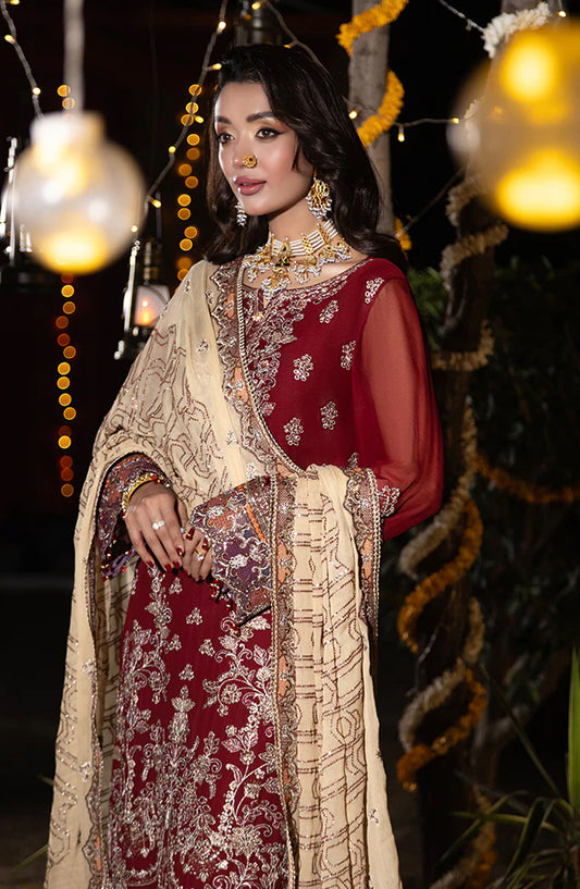 Imrozia Shagun Luxury Embroidered Chiffon Unstitched 3 Piece Suit - M-109 Hoorain - IMP25SHG - Maroon - Festive Collection