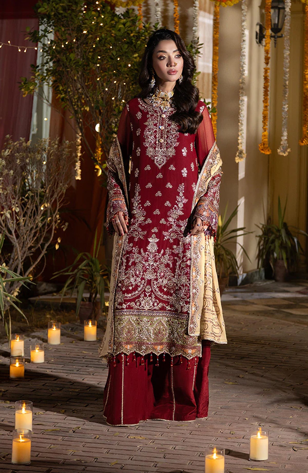 Imrozia Shagun Luxury Embroidered Chiffon Unstitched 3 Piece Suit - M-109 Hoorain - IMP25SHG - Maroon - Festive Collection