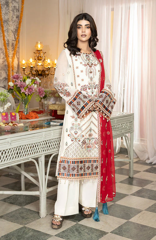 Imrozia Shagun Luxury Embroidered Chiffon Unstitched 3 Piece Suit - M-108 Zerine - IMP25SHG - Off White - Festive Collection