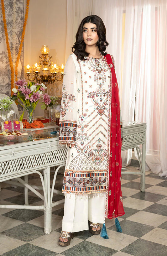 Imrozia Shagun Luxury Embroidered Chiffon Unstitched 3 Piece Suit - M-108 Zerine - IMP25SHG - Off White - Festive Collection