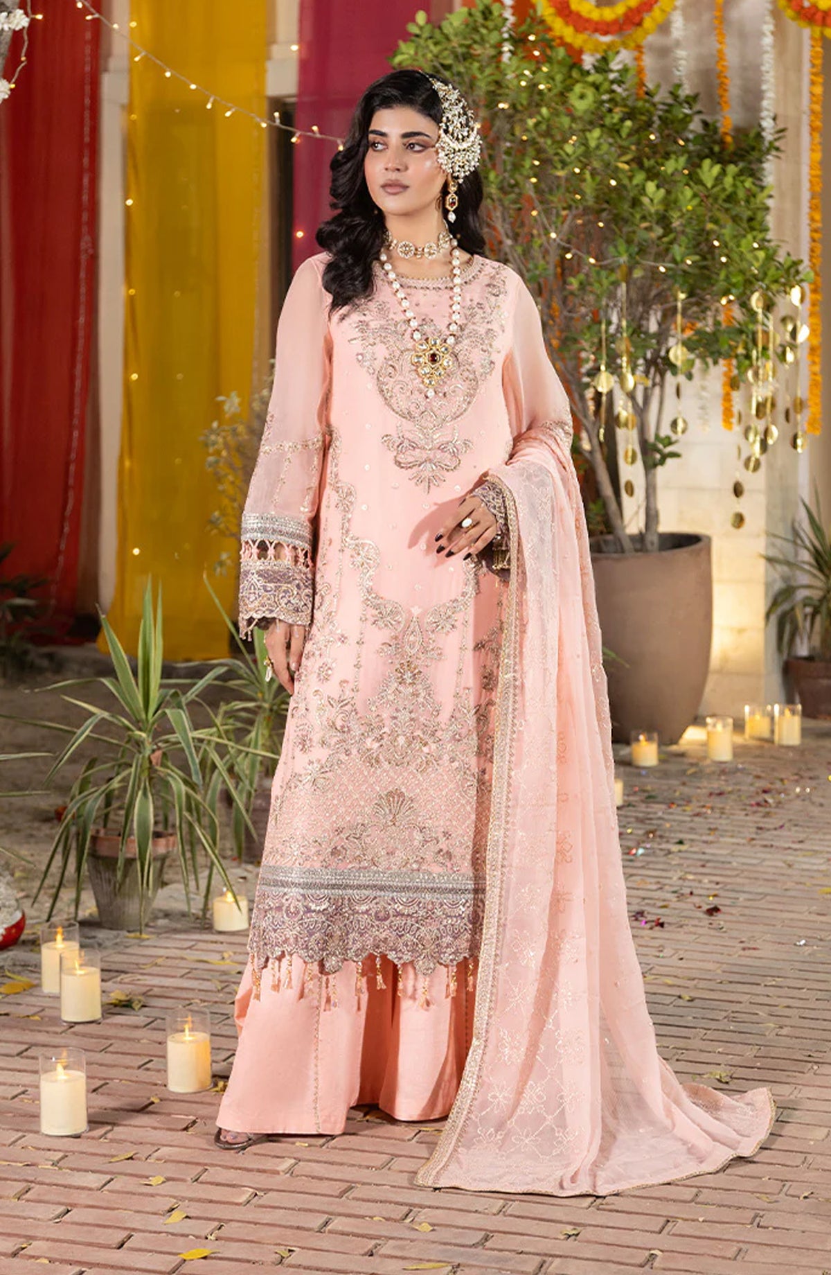 Imrozia Shagun Luxury Embroidered Chiffon Unstitched 3 Piece Suit - M-107 Sahira - IMP25SHG - Peach - Festive Collection