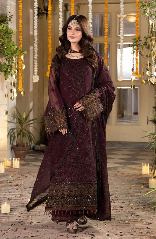 Imrozia Shagun Luxury Embroidered Chiffon Unstitched 3 Piece Suit - M-106 Mahveen - IMP25SHG - Purple - Festive Collection