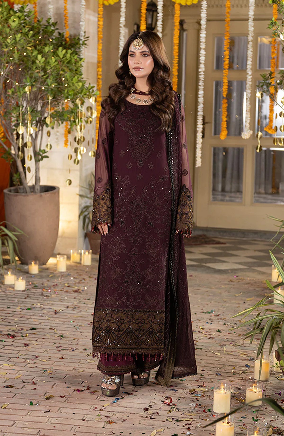 Imrozia Shagun Luxury Embroidered Chiffon Unstitched 3 Piece Suit - M-106 Mahveen - IMP25SHG - Purple - Festive Collection