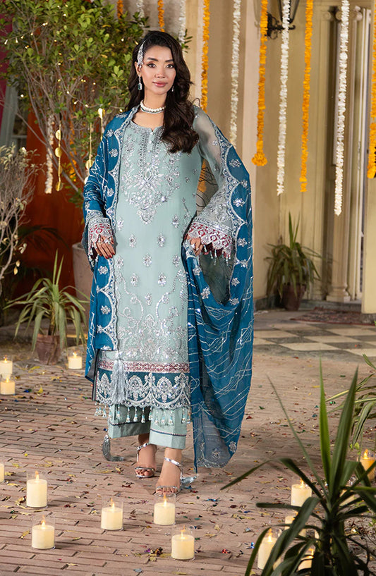 Imrozia Shagun Luxury Embroidered Chiffon Unstitched 3 Piece Suit - M-105 Izza - IMP25SHG - Ferozi - Festive Collection