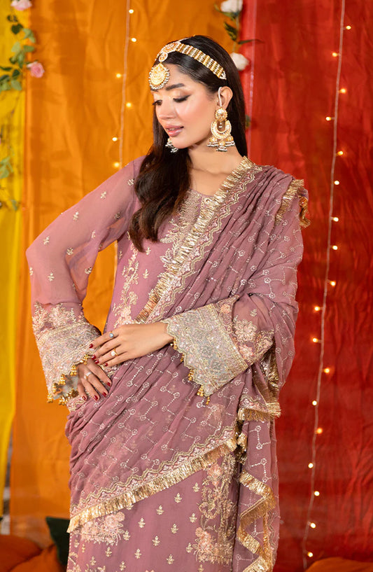 Imrozia Shagun Luxury Embroidered Chiffon Unstitched 3 Piece Suit - M-103 Abeer - IMP25SHG - Tea Pink - Festive Collection