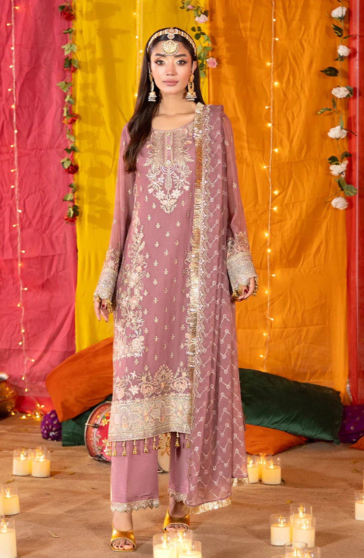 Imrozia Shagun Luxury Embroidered Chiffon Unstitched 3 Piece Suit - M-103 Abeer - IMP25SHG - Tea Pink - Festive Collection