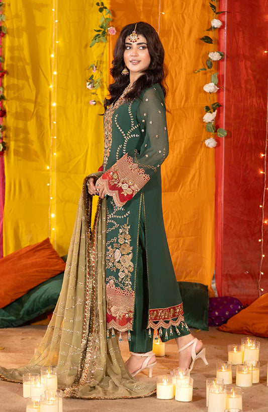 Imrozia Shagun Luxury Embroidered Chiffon Unstitched 3 Piece Suit - M-102 Zarva - IMP25SHG - Green - Festive Collection