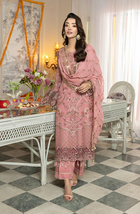 Imrozia Shagun Luxury Embroidered Chiffon Unstitched 3 Piece Suit - M-101 Mehr - IMP25SHG - Tea Pink - Festive Collection