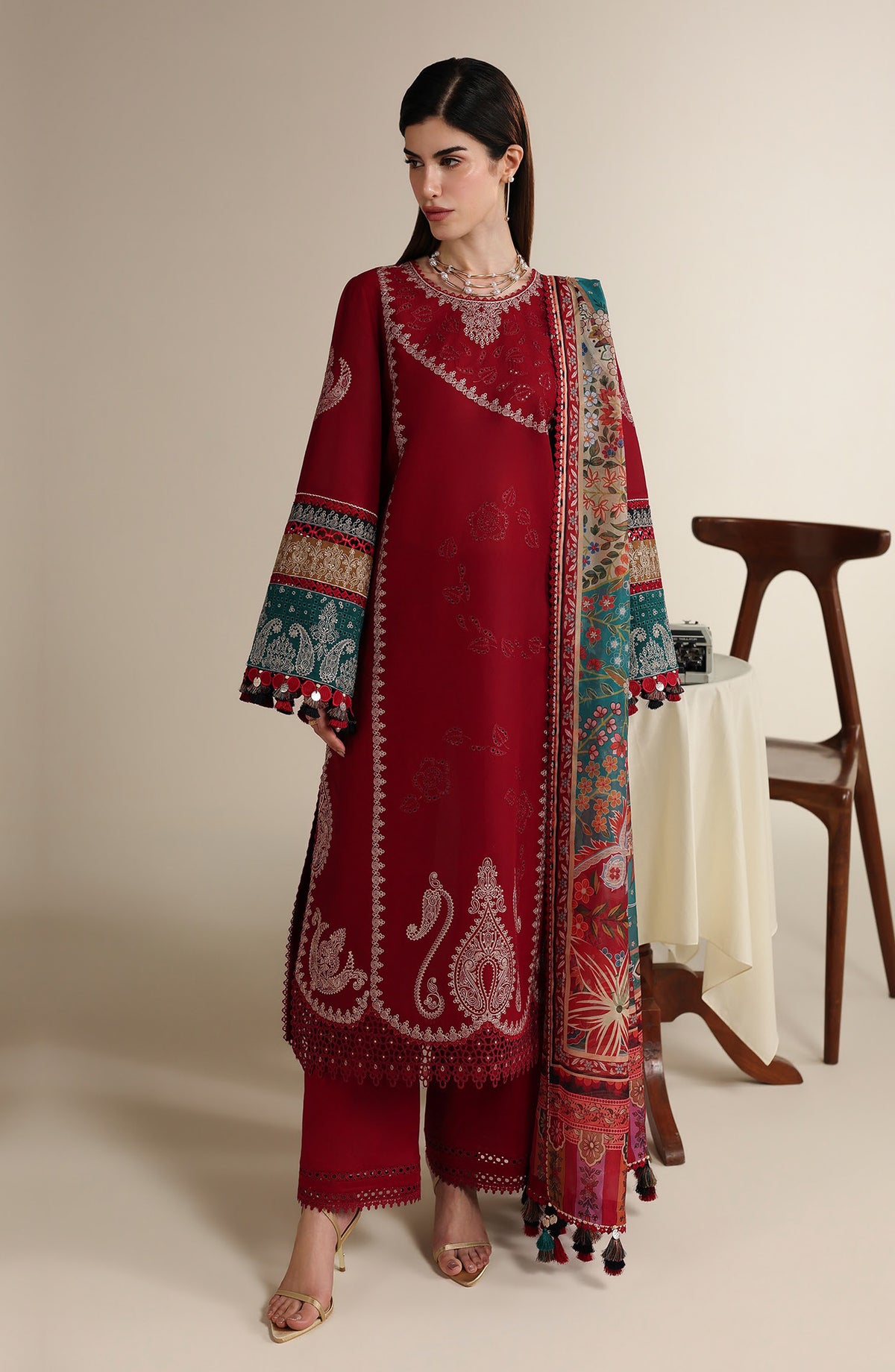 Iris by Jazmin Luxury Embroidered Lawn Unstitched 3 Piece Suit - D08 - JZ26IRS - Red - Summer Collection