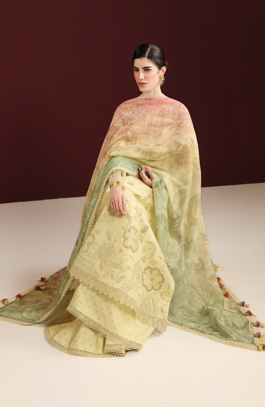 Iris by Jazmin Luxury Embroidered Lawn Unstitched 3 Piece Suit - D07 - JZ26IRS - Lemon - Summer Collection