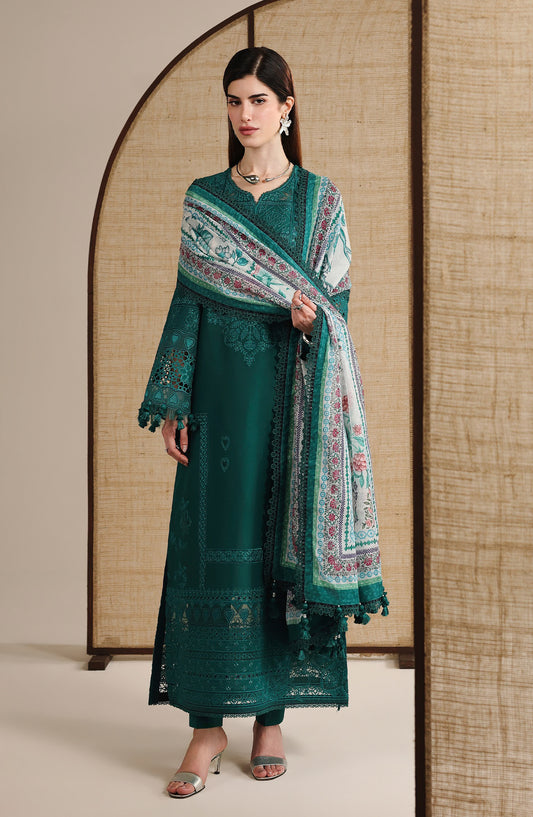 Iris by Jazmin Luxury Embroidered Lawn Unstitched 3 Piece Suit - D03 - JZ26IRS - Teal - Summer Collection