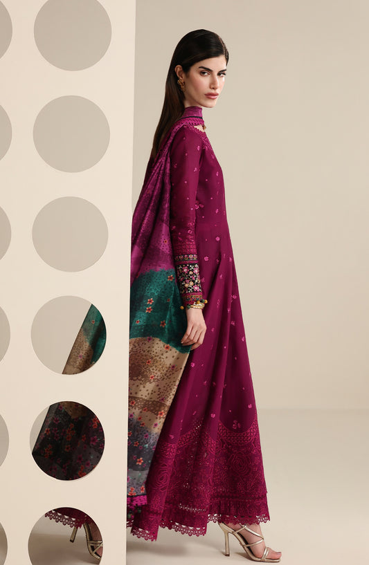 Iris by Jazmin Luxury Embroidered Lawn Unstitched 3 Piece Suit - D02 - JZ26IRS - Pink - Summer Collection