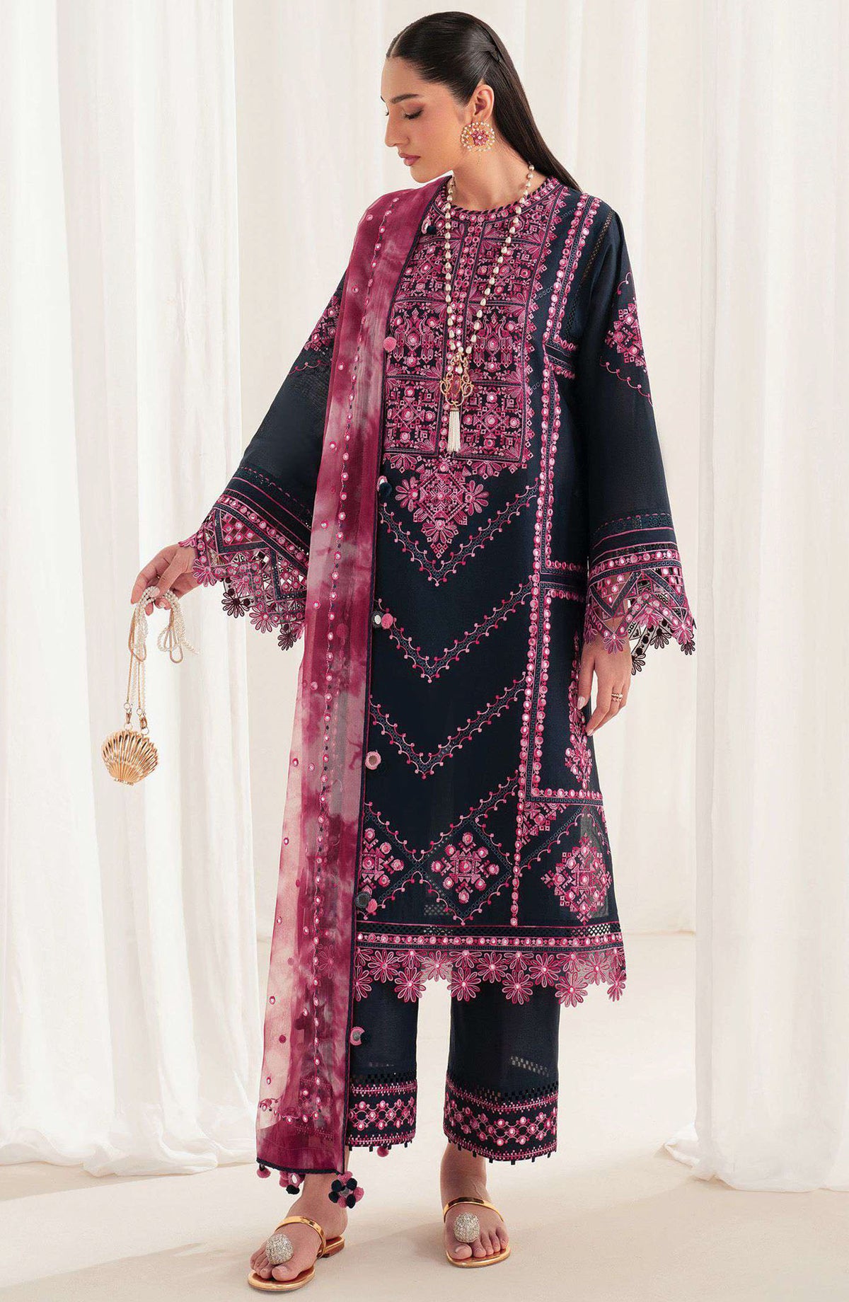 Iris by Jazmin Embroidered Lawn Unstitched 3 Piece Suit - D-01 - JZ25IELL - Black - Summer Collection