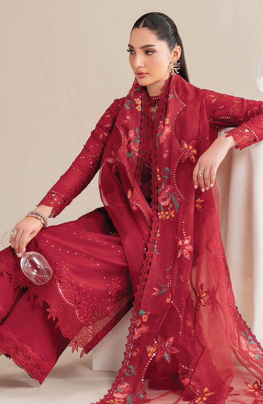 Iris by Jazmin Embroidered Lawn Unstitched 3 Piece Suit - D-03 - JZ25IELL - Red - Summer Collection