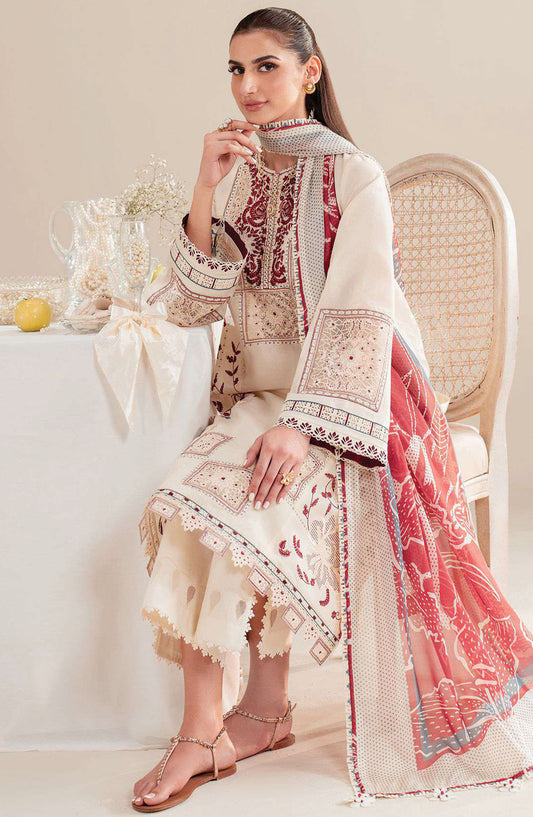 Iris by Jazmin Embroidered Lawn Unstitched 3 Piece Suit - D-02 - JZ25IELL - Off White - Summer Collection