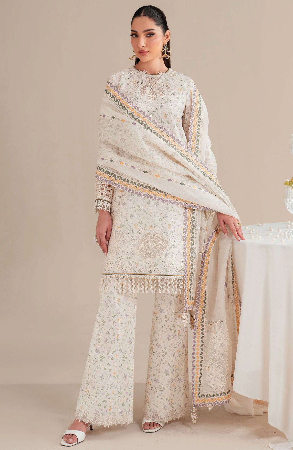 Iris by Jazmin Embroidered Lawn Unstitched 3 Piece Suit - D-09 - JZ25IELL - White - Summer Collection