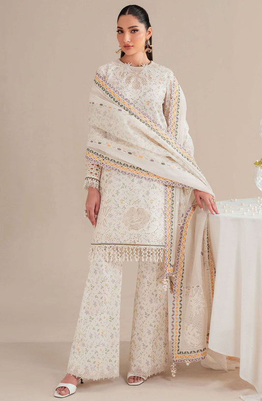 Iris by Jazmin Embroidered Lawn Unstitched 3 Piece Suit - D-09 - JZ25IELL - White - Summer Collection
