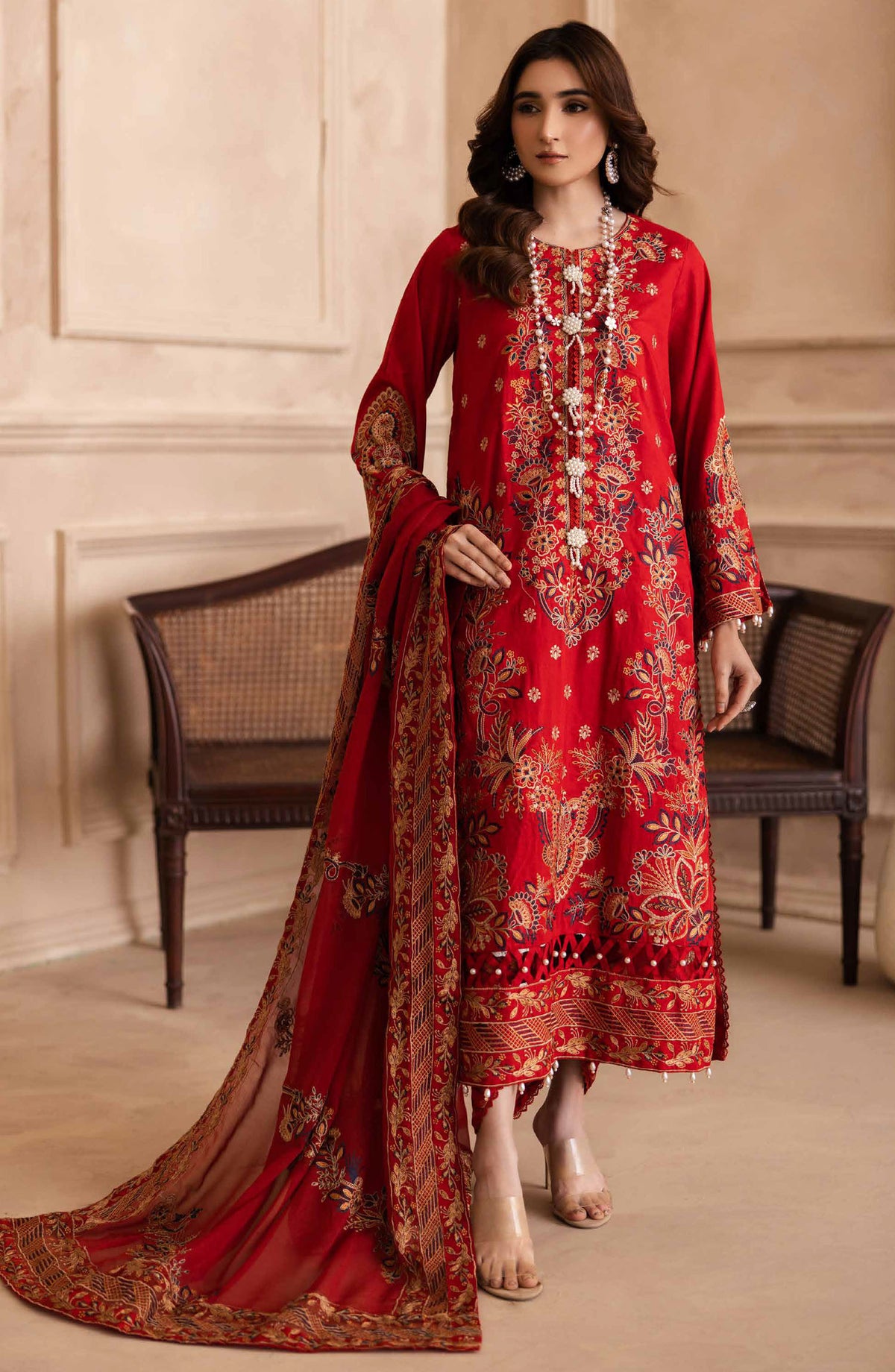 Irtaza by Johra Embroidered Lawn Unstitched 3 Piece Suit - JH-915 - JH25RTA - Red - Summer Collection
