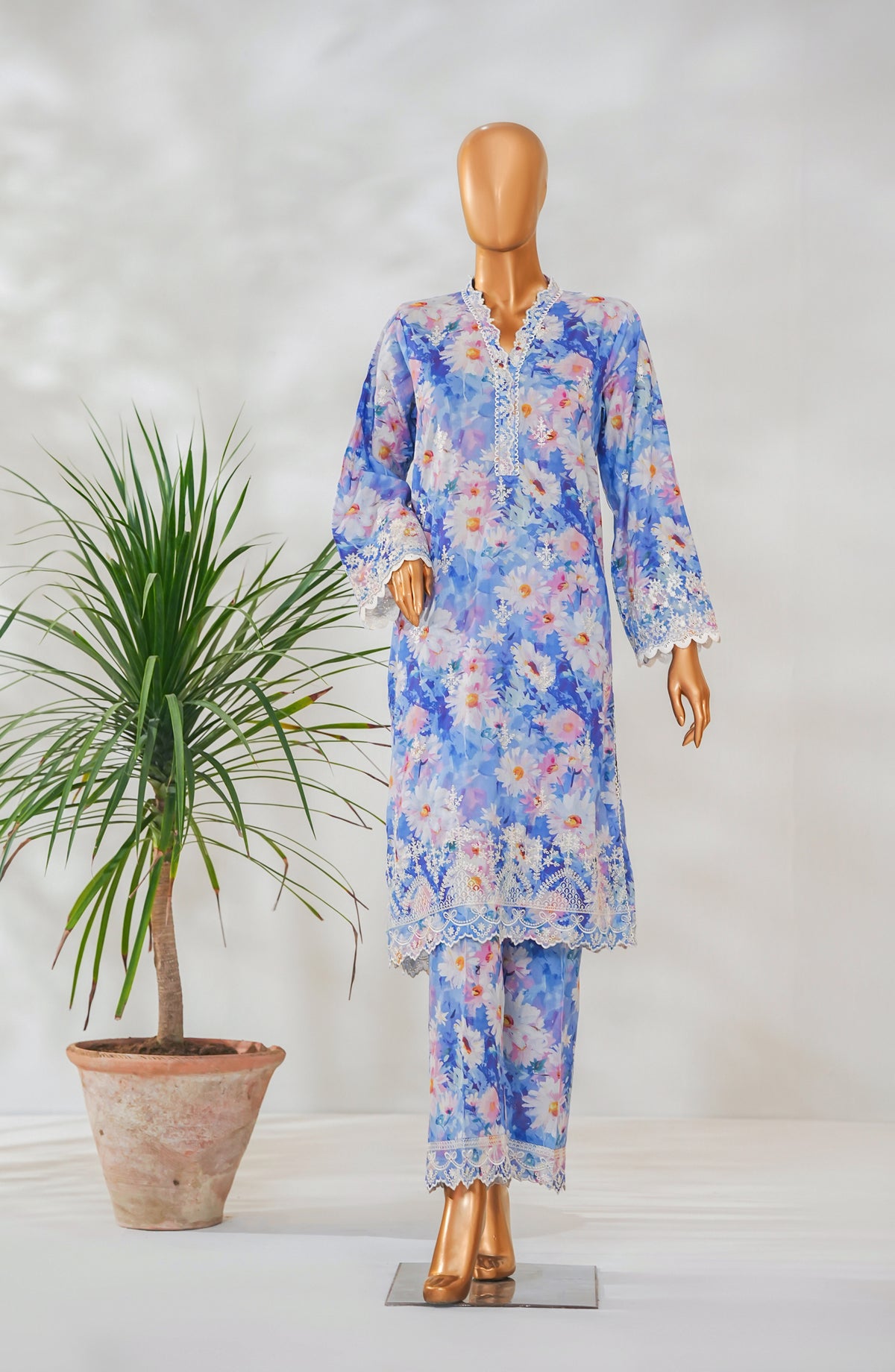 Ishootq by Amna Khadija Printed Chikankari Stitched 2 Piece Suit - AKIC-03 - AM26SHT - Blue - Summer Collection