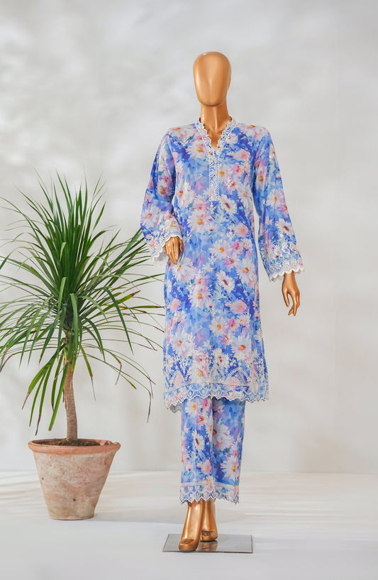 Ishootq by Amna Khadija Printed Chikankari Stitched 2 Piece Suit - AKIC-03 - AM26SHT - Blue - Summer Collection