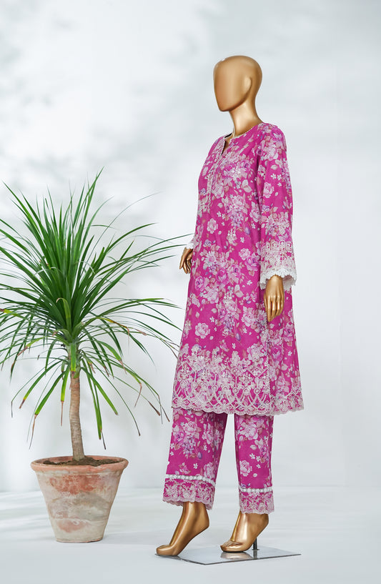 Ishootq by Amna Khadija Printed Chikankari Stitched 2 Piece Suit - AKIC-08 - AM26SHT - Pink - Summer Collection