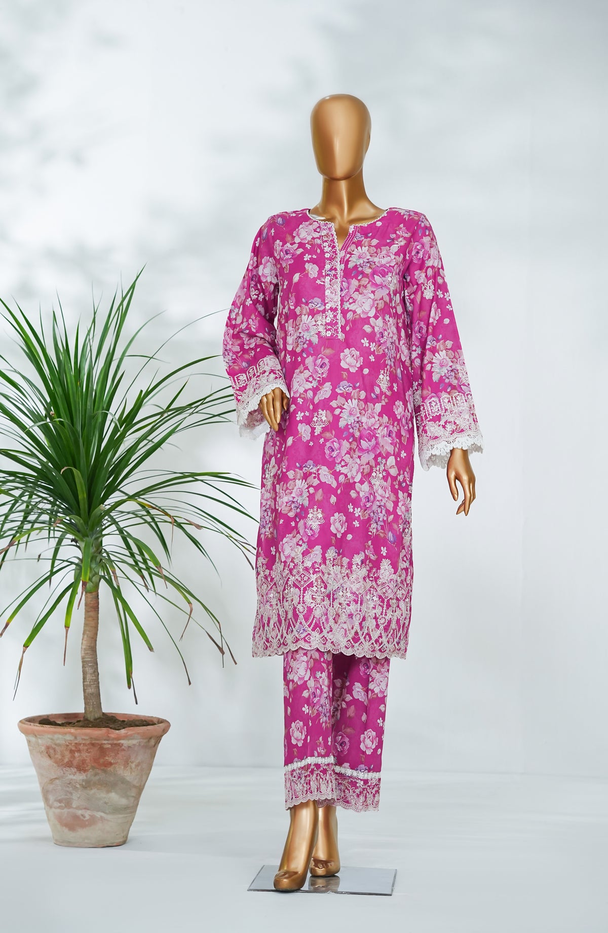Ishootq by Amna Khadija Printed Chikankari Stitched 2 Piece Suit - AKIC-08 - AM26SHT - Pink - Summer Collection