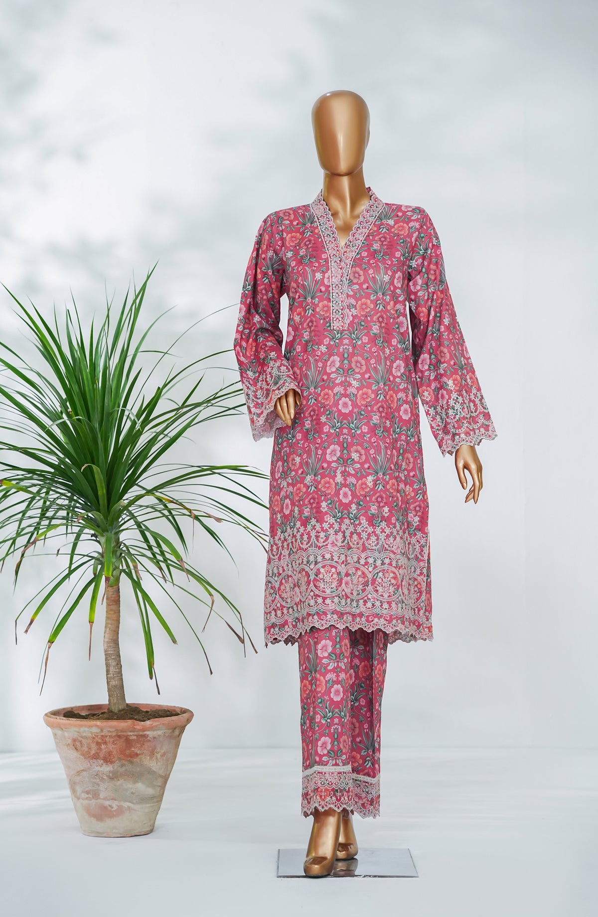Ishootq by Amna Khadija Printed Chikankari Stitched 2 Piece Suit - AKIC-09 - AM26SHT - Pink - Summer Collection