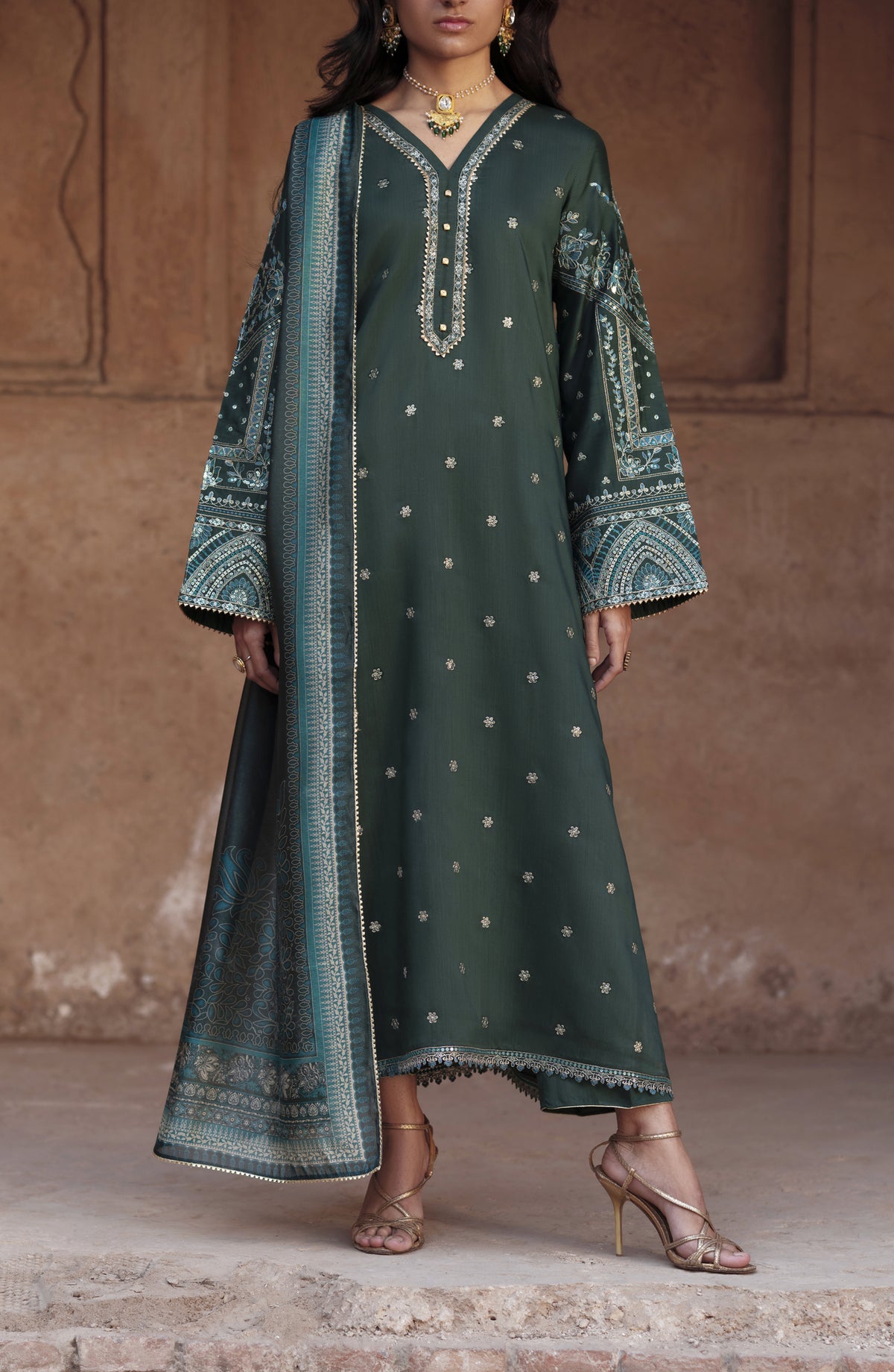 Ishqia by Casual Lite Premium Embroidered Silk Viscose Stitched 3 Piece Suit - Design-03 - CL25ISHQ - Green - Festive Collection