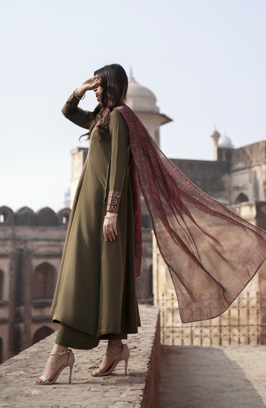 Ishqia by Casual Lite Premium Embroidered Silk Viscose Stitched 3 Piece Suit - Design-04 - CL25ISHQ - Green - Festive Collection