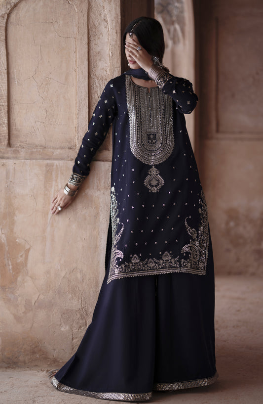 Ishqia by Casual Lite Premium Embroidered Silk Viscose Stitched 3 Piece Suit - Design-06 - CL25ISHQ - Black - Festive Collection