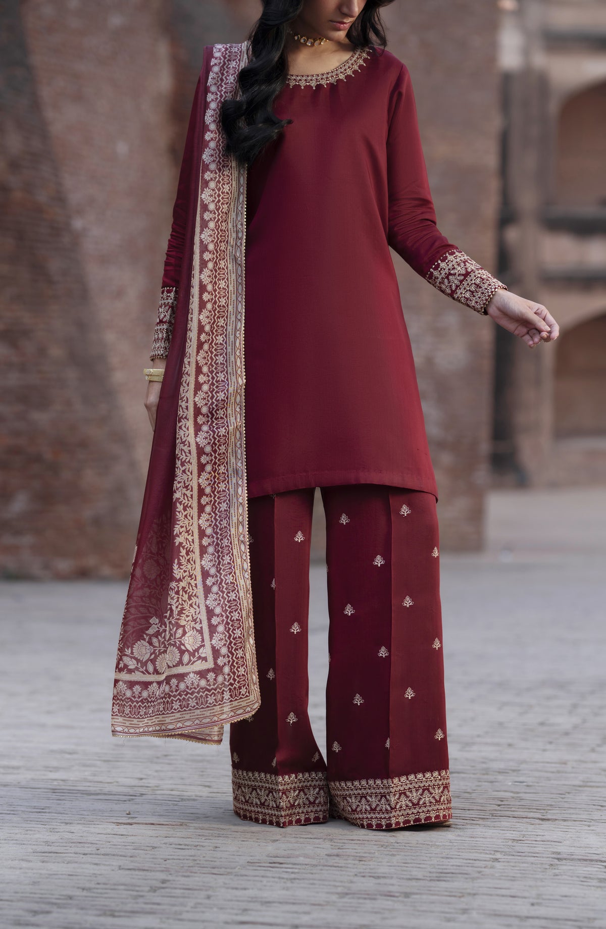 Ishqia by Casual Lite Premium Embroidered Silk Viscose Stitched 3 Piece Suit - Design-07 - CL25ISHQ - Maroon - Festive Collection