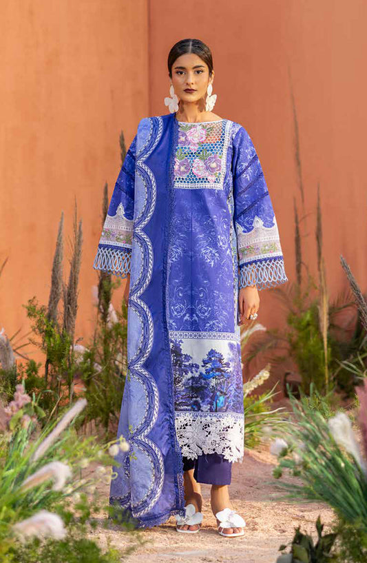 Ivy Bloom by Parishay Embroidered Lawn Unstitched 3 Piece Suit - IB-08 - PS26VB - Blue - Summer Collection