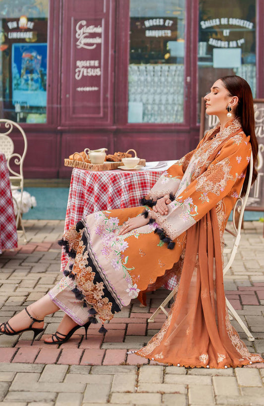 Ivy Bloom by Parishay Embroidered Viscose Unstitched 3 Piece Suit - IVY-12 - PS25VBL - Orange - Winter Collection