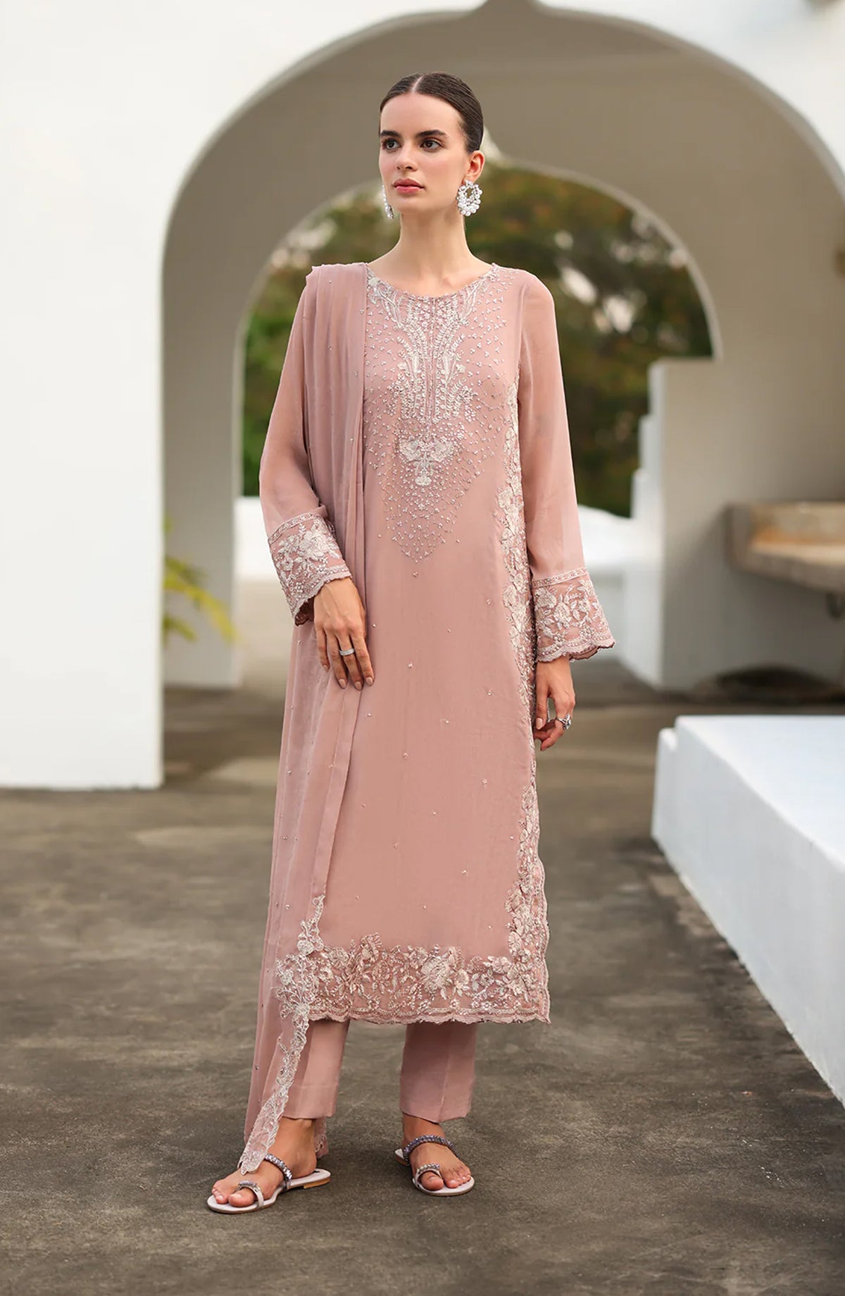 Iznik Chinon Chiffon Embroidered Chiffon Unstitched 3 Piece Suit - CC-69 - IZN25CHN - Pink - Formals Collection
