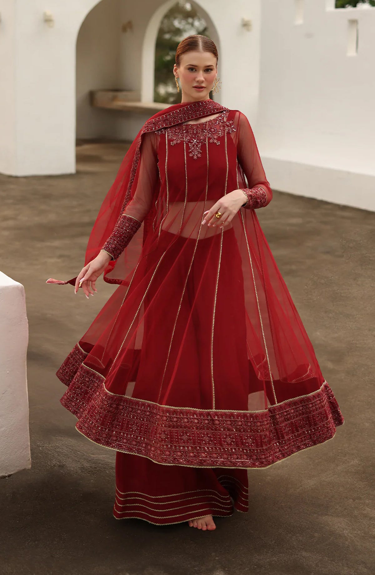 Iznik Chinon Chiffon Embroidered Net Unstitched 3 Piece Suit - CC-67 - IZN25CHN - Red - Formals Collection
