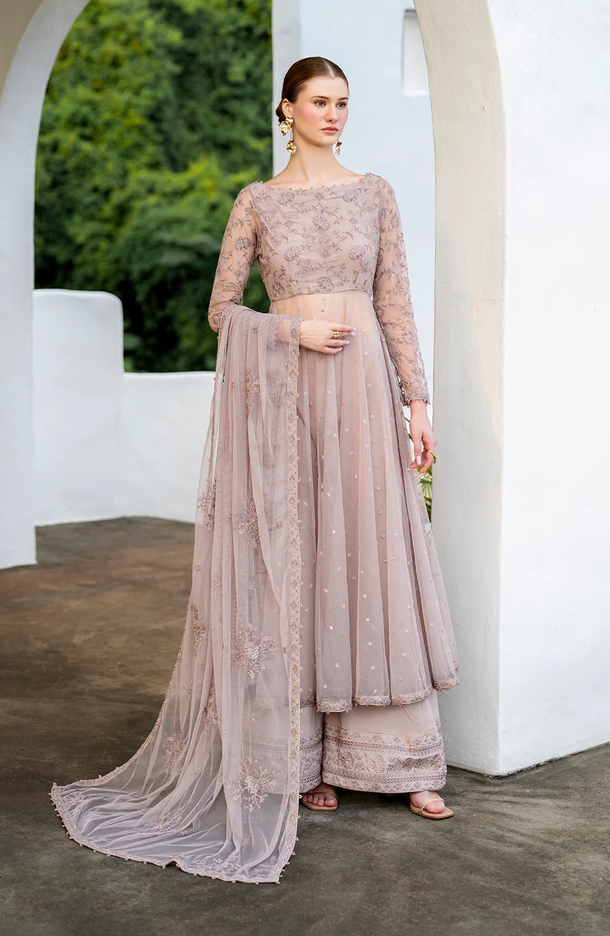 Iznik Chinon Chiffon Embroidered Net Unstitched 3 Piece Suit - CC-71 - IZN25CHN - Pink - Formals Collection