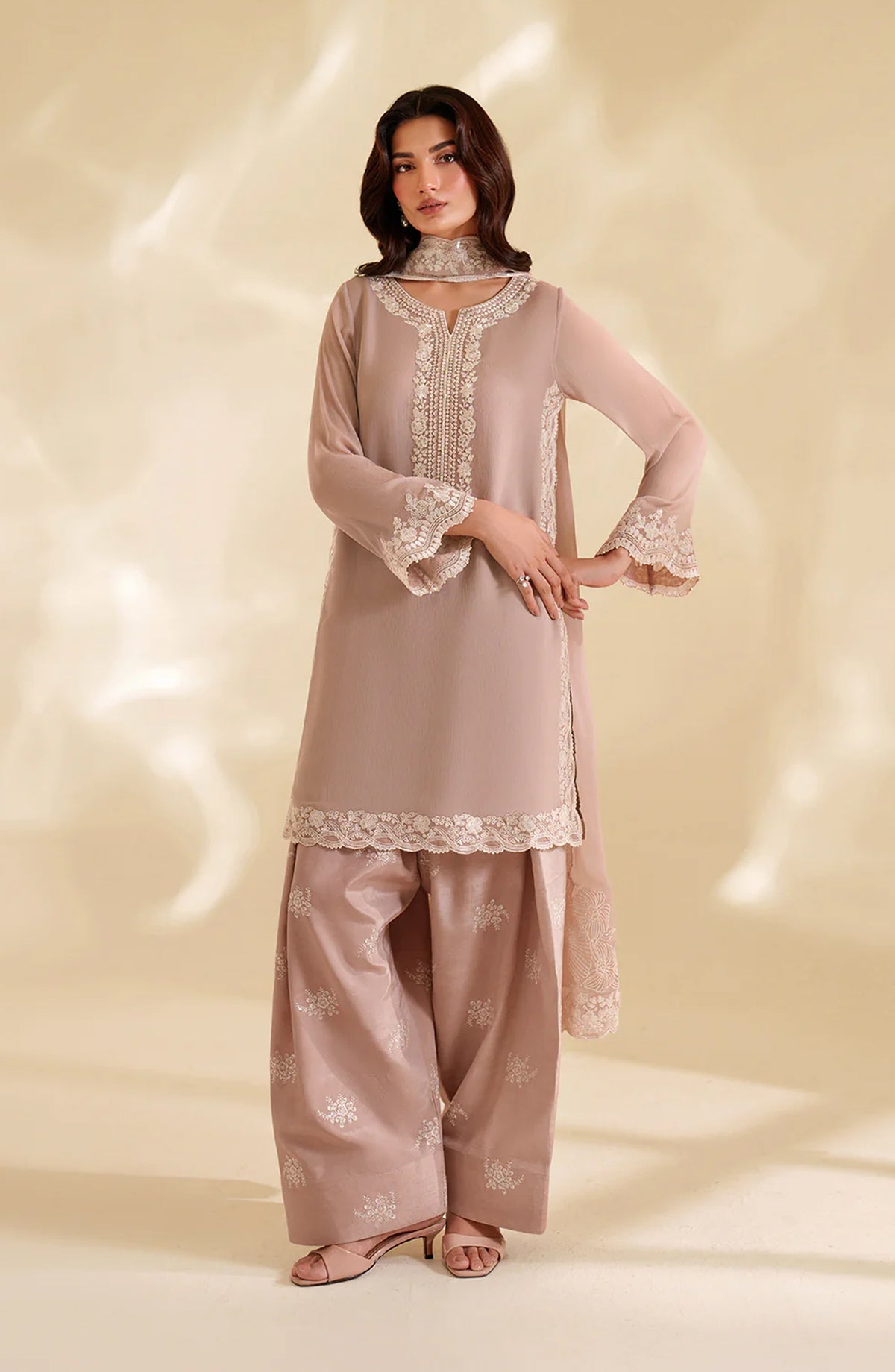 Iznik Chinon Chiffon Embroidered Chiffon Unstitched 3 Piece Suit - CC-79 - IZN25CHN - Pink - Formals Collection