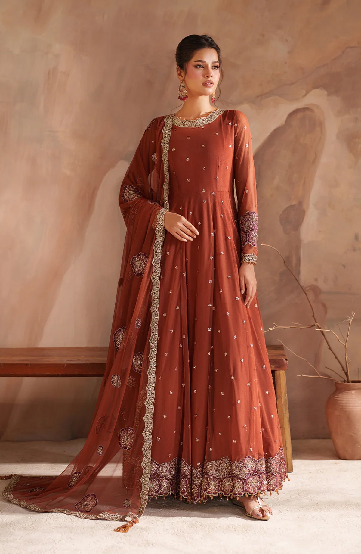 Iznik Chinon Chiffon Embroidered Net Unstitched 3 Piece Suit - CC-78 - IZN25CHN - Orange - Formals Collection